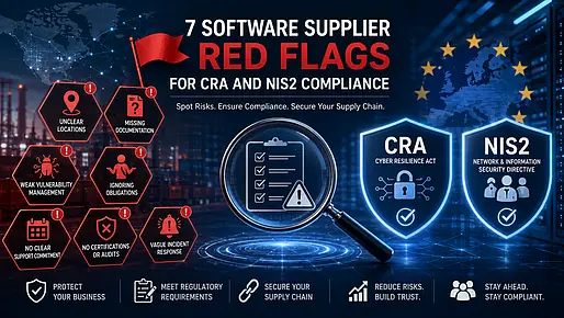 Cybersecurity compliance illustration for CRA and NIS2 supplier risk assessment.