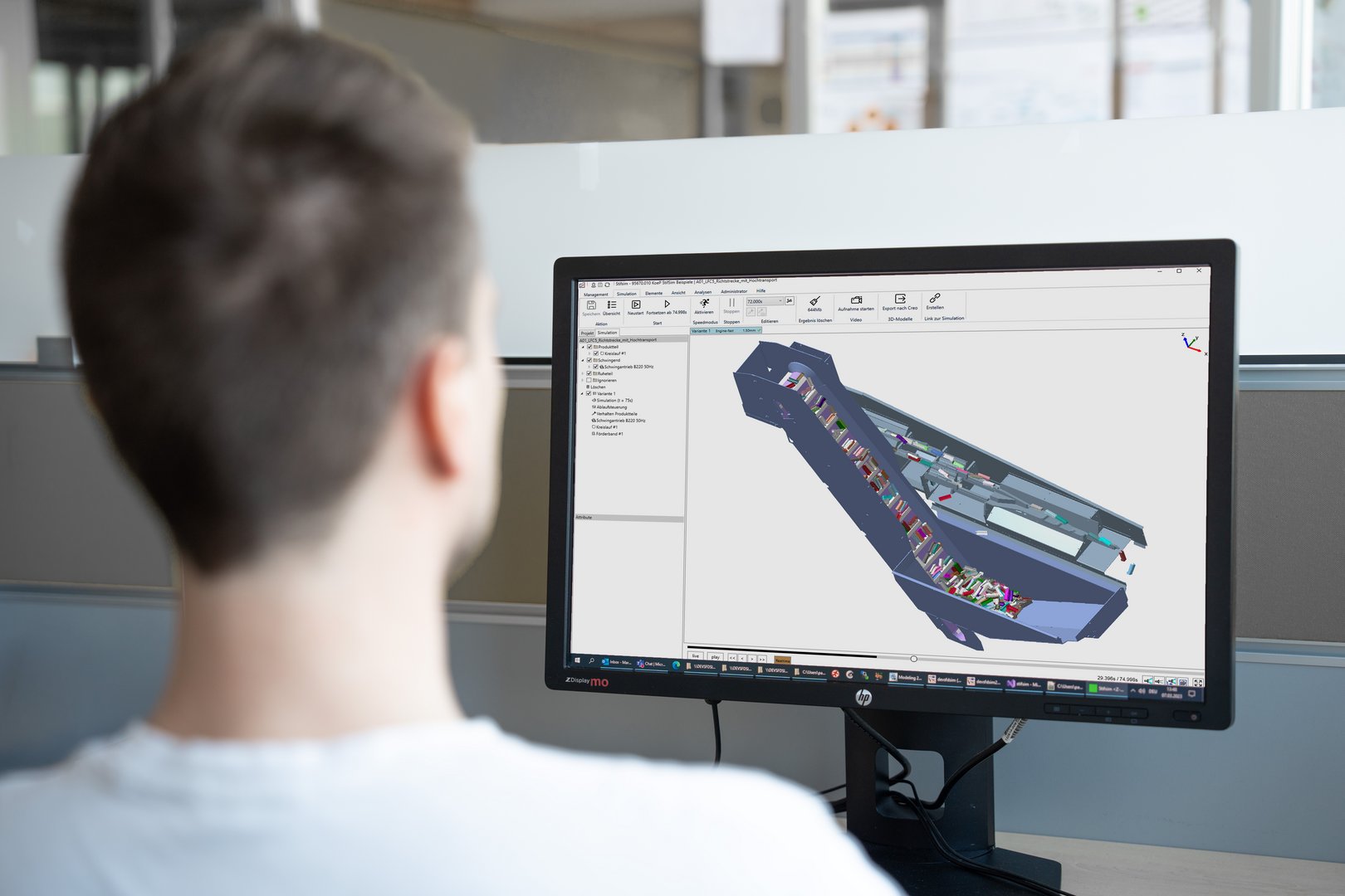 A computer monitor displaying an image from the digital simulation platform.